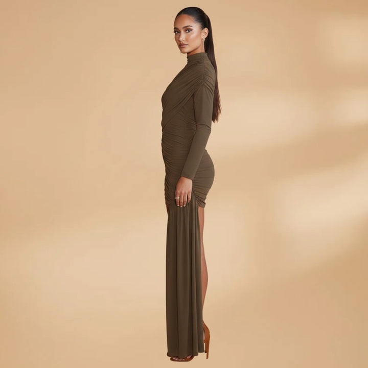 Margarida | Vestido Mini Drapeado Mulher Gola Alta Assimétrico
