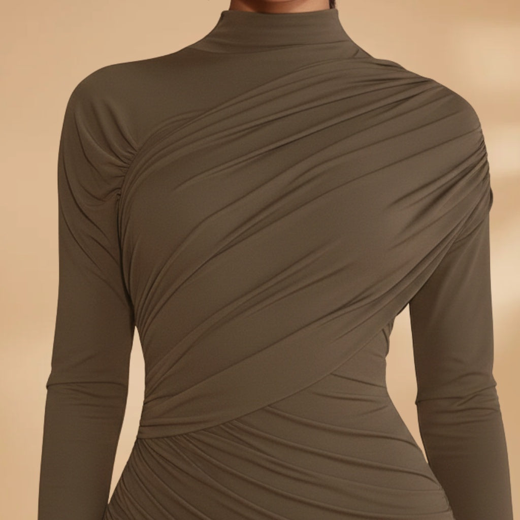 Margarida | Vestido Mini Drapeado Mulher Gola Alta Assimétrico