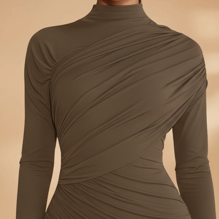 Margarida | Vestido Mini Drapeado Mulher Gola Alta Assimétrico