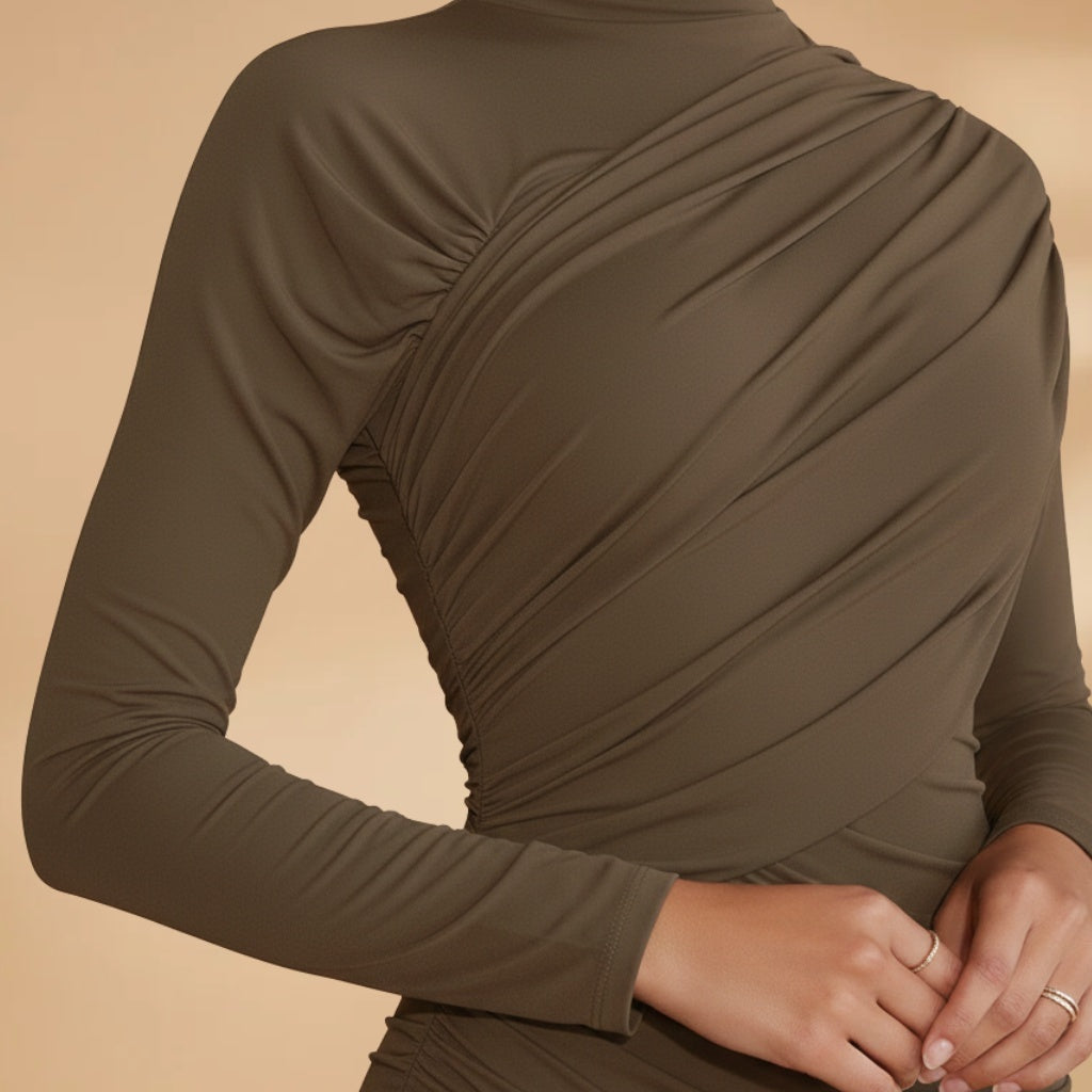 Margarida | Vestido Mini Drapeado Mulher Gola Alta Assimétrico