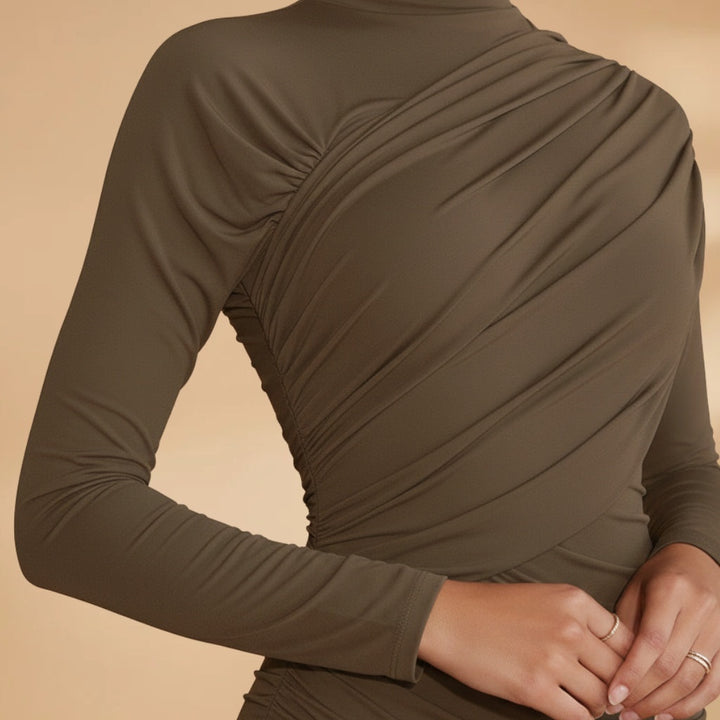 Margarida | Vestido Mini Drapeado Mulher Gola Alta Assimétrico