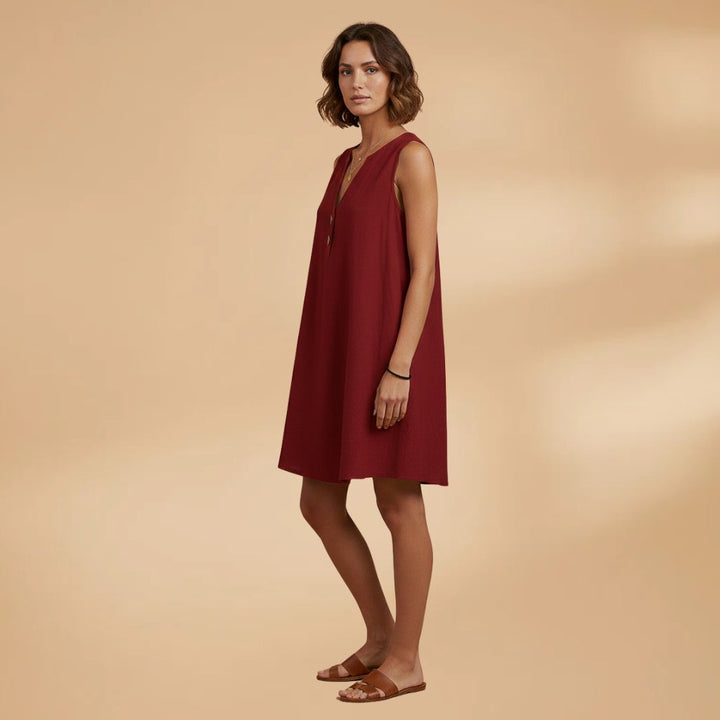 Daniela | Vestido Sem Mangas Decote V Mulher Botões