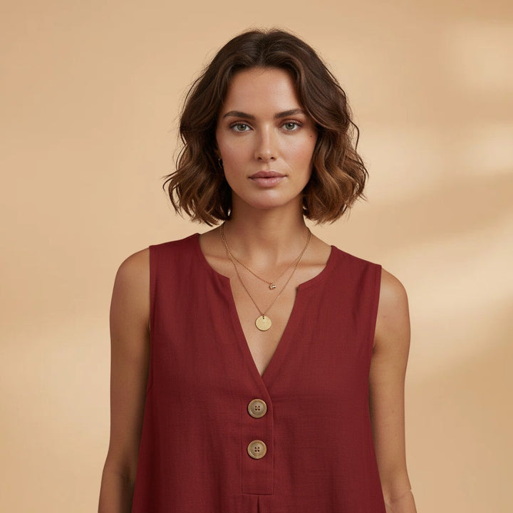 Daniela | Vestido Sem Mangas Decote V Mulher Botões