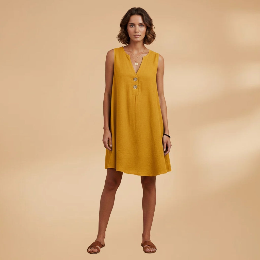 Daniela | Vestido Sem Mangas Decote V Mulher Botões