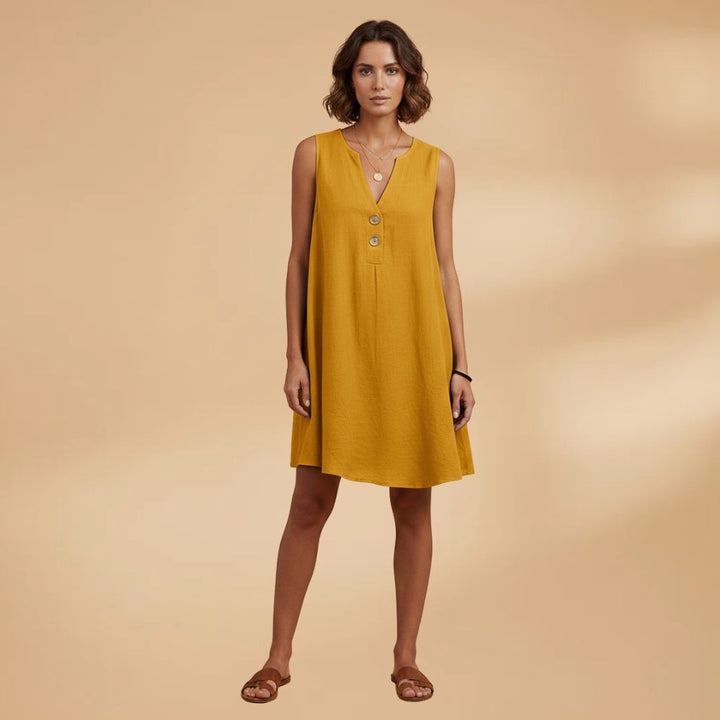 Daniela | Vestido Sem Mangas Decote V Mulher Botões