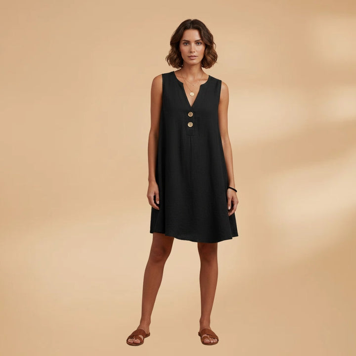Daniela | Vestido Sem Mangas Decote V Mulher Botões