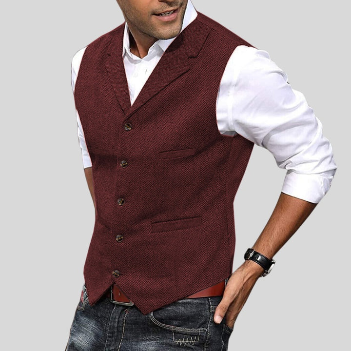 Vicente | Colete Tweed Padrão Chevron Homem Gola Lapela